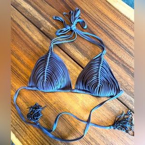 Pilyq macramé brown triangle bikini top.